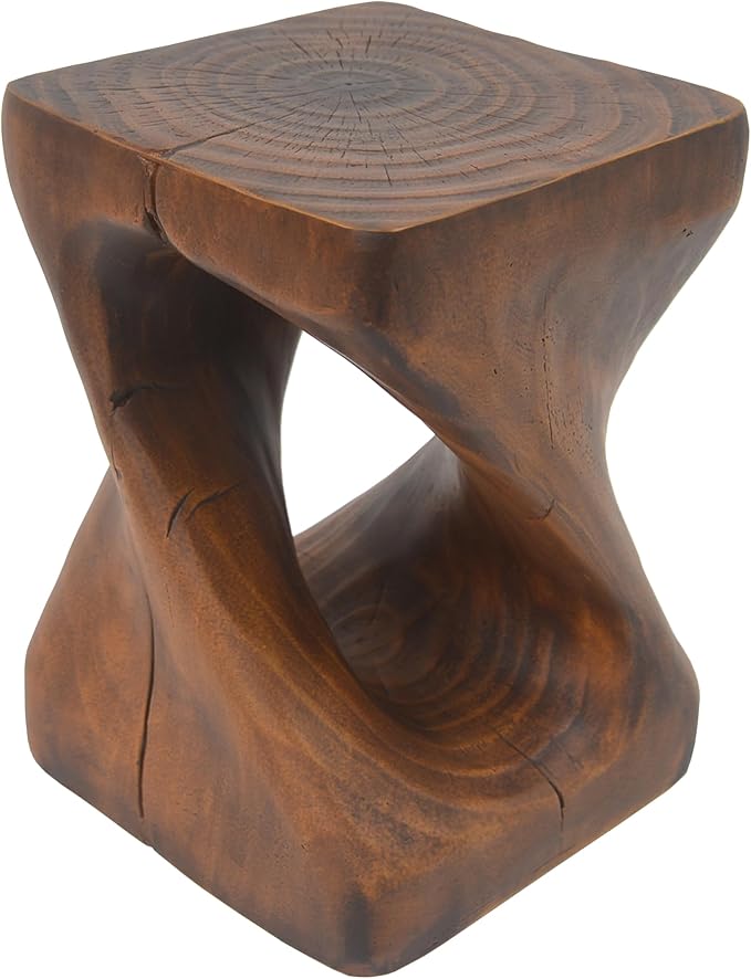 Faux Concrete Side Table Outdoor Faux Stone End Table, Round Outdoor Accent Tables, Garden Stool Plant Stand for Porch, Backyard, Brown, 11.75" x 11.75" x 16"