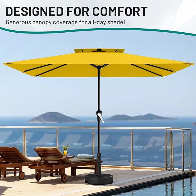AreShark 8'x10' 2 Tiers Rectangular Patio Umbrella - Outdoor Umbrella Waterproof UV Protection, Market Table Umbrella w/Crank for Pool, Backyard, Deck(Yellow)