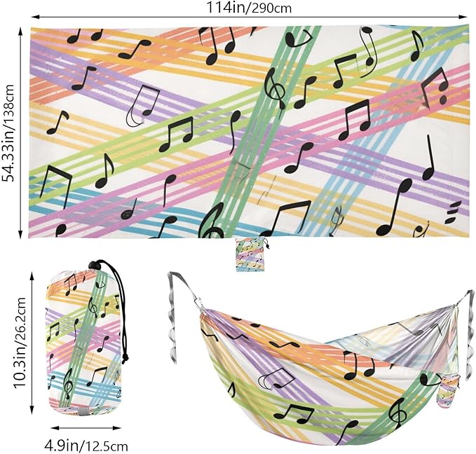 Colorful Cartoon Sheet Music 330lb Capacity Hammocks for Camping with Hanging Rope Fabric Hammock for Outside Beach Patio Garden hamaca para adultos