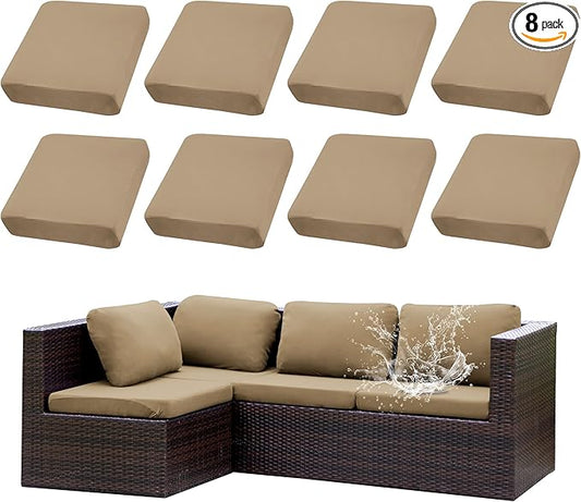 Outdoor Cushion Covers Set,8PCS Patio Furniture Couch Seat Slipcovers, Replacement for Sofa Sectional Chair(Cover，Only)