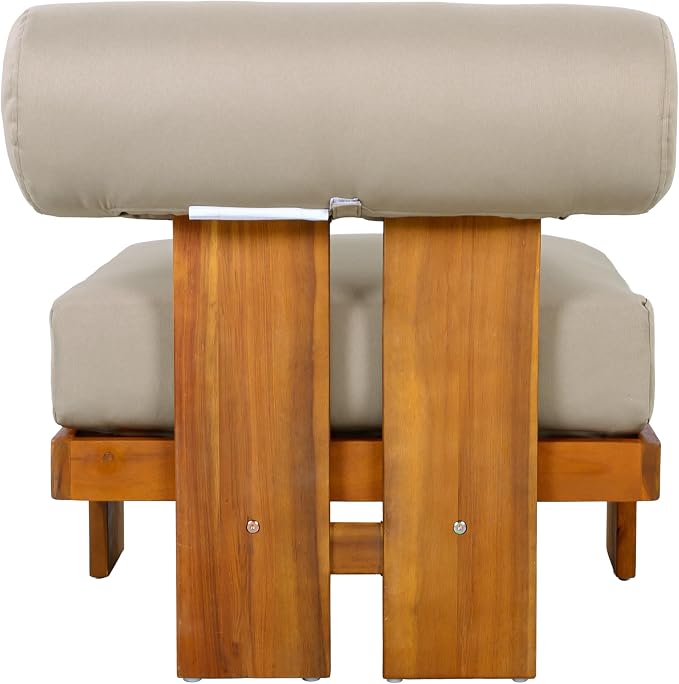 Merax Patio Club Chair Set of 2, Acacia Wood Frame with Waterproof Cushions & Round Backrest for Garden, Deck & Balcony, Light Brown+Teak