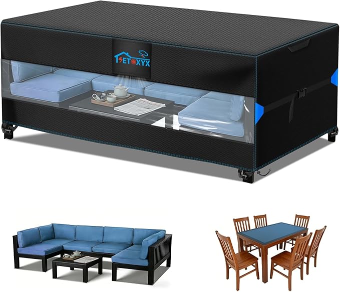 Patio Furniture Covers, Translucent Design Rectangular Outdoor Furniture Set Cover for Table and Chairs, 420D Oxford Patio Sectional Set Cover(110" L x 84.3" W x 28.3" H)
