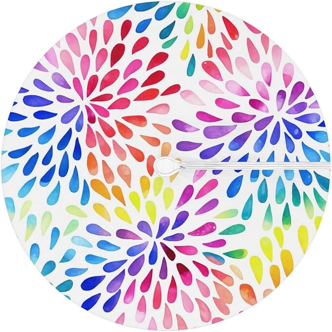 Colorful Fitted Round Tablecloth with Umbrella Hole and Zipper Spring or Summer Floral Outdoor Elastic Table Cloth 36"-44" Oil-Proof Waterproof Patio Table Cover for Picnic Party
