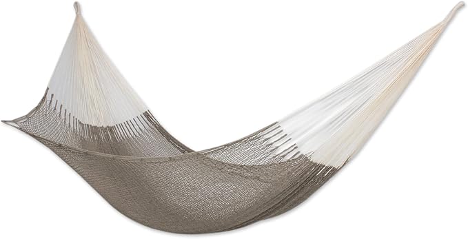 NOVICA Natural Grey Hand Woven Cotton 2 Person XL Mayan Rope Hammock with Hanging Accessories, Maya Mist' (Double)