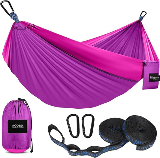 Kootek Camping Hammock, Portable Hammocks with Tree Straps & Attached Carry Bag, Camping Essentials Gear, Perfect for Outside Indoor Hiking Beach Backpack Travel