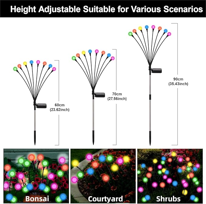 Solar Firefly Lights Outdoor, 8 Mode RGB Color Changing Swaying Flashing Firefly Garden Lights Solar Powered Waterproof for Outside Yard Pathway Christmas Garden Decor Multicolor (2 Pack)