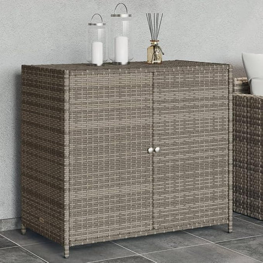 Outdoor Storage Cabinet Gray 32.7"x17.7"x29.9" PE Rattan Patio Furniture Deck Box with Steel Frame for Pool Toys, Gardening Tools, Porch Decor