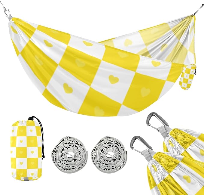 Buffalo Plaid Check Gold White Heart 330lb Capacity Hammocks with Portabl Carry Bag Fabric Hammock for Indoor Outdoor Patio Silla hamacas para adultos