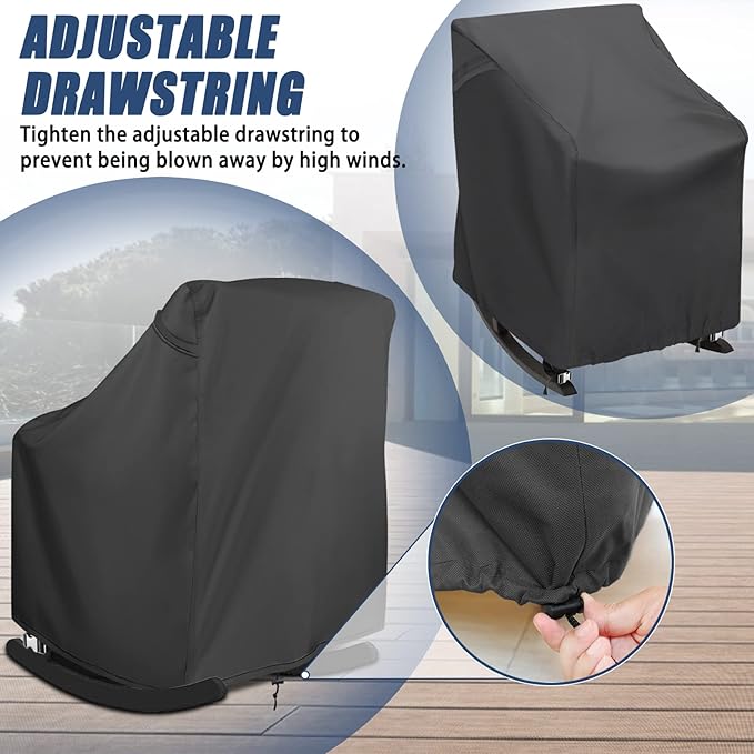 Outdoor Rocking Chair Cover 27.5" L x 32.5" D x 39" H Grey 420D Waterproof Oxford Fabric Production Patio Furniture Rocking Chair Covers (Black-1 Pack)