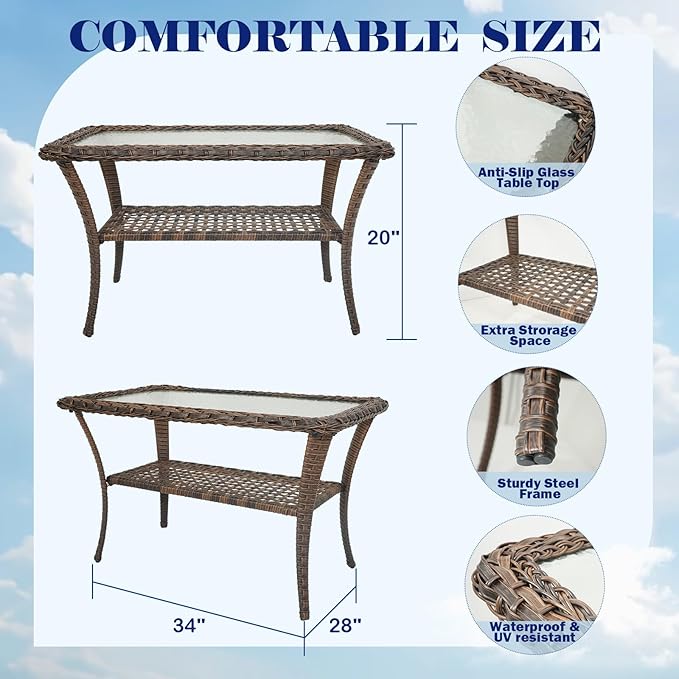 Outdoor Wicker Patio Furniture Set - 6 Piece Rattan Patio Conversation Sets with 2 Swivel Rocking Chairs,2 Ottomans,1 Sofa and 1 Coffee Table for Porch Deck Garden(Brown/Grey)