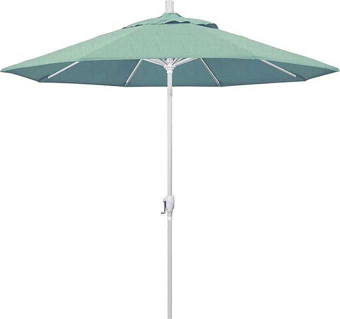California Umbrella 9' Round Aluminum Market Umbrella, Crank Lift, Push Button Tilt, White Pole, Cilantro