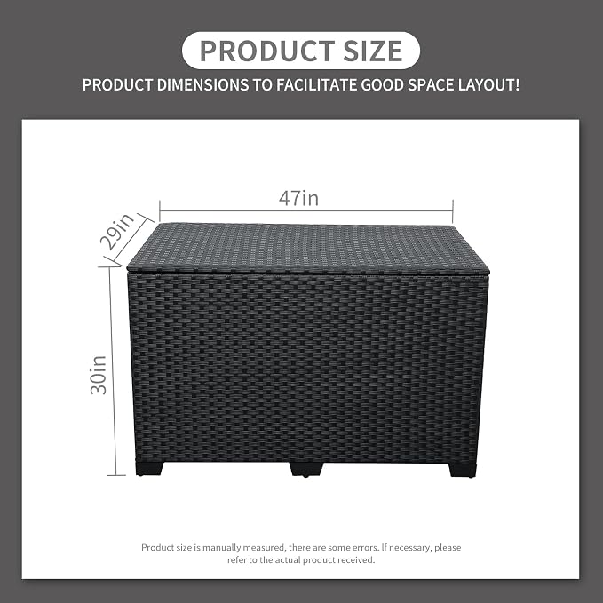 Rattaner Wicker Outdoor Storage Box 140 Gallon Patio Storage Bin with Waterproof Lining Bag Large Deck Box and Cushion Storage Bin Outdoor, Black Wicker