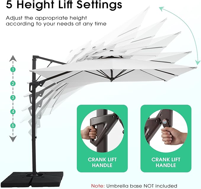 JEAREY 9ft 2-Tier Cantilever Patio Umbrella, Large Square Outdoor Offset Umbrella with Double Top Vent and 360-degree Rotation for Garden, Deck, Pool, Patio, Cream White