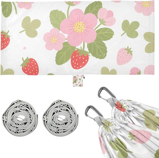 Cute Red Strawberries and Pink Flowers 330lb Capacity Hammocks with Portabl Carry Bag Tree Hammock for Outside Beach Patio Garden macas mexicanas de Patio para Adulto