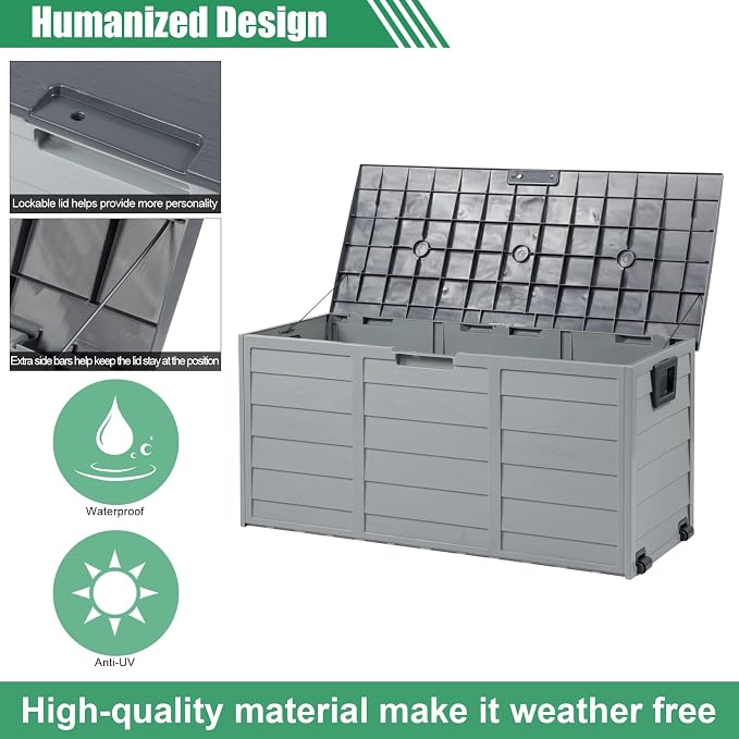 VINGLI 75 Gallon Outdoor Storage Box, Patio Deck Box Furniture with Lockable Design, Plastic Storage Containers with Lid for Garden | Pool | Balcony | Yard, Grey