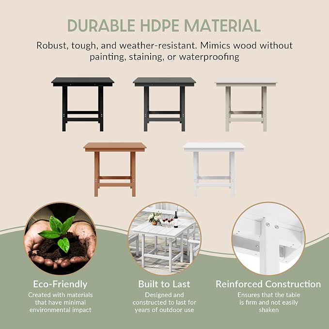 WestinTrends Ashore Outdoor HDPE 36" Square Patio Dining Table with Umbrella Hole, White