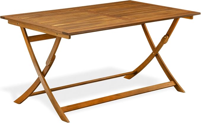 East West Furniture AEBS7CWNA 7 Piece Outdoor Patio Dining Sets Consist of a Rectangle Acacia Wood Table and 6 Folding Side Chairs, 36x60 Inch, Natural Oil