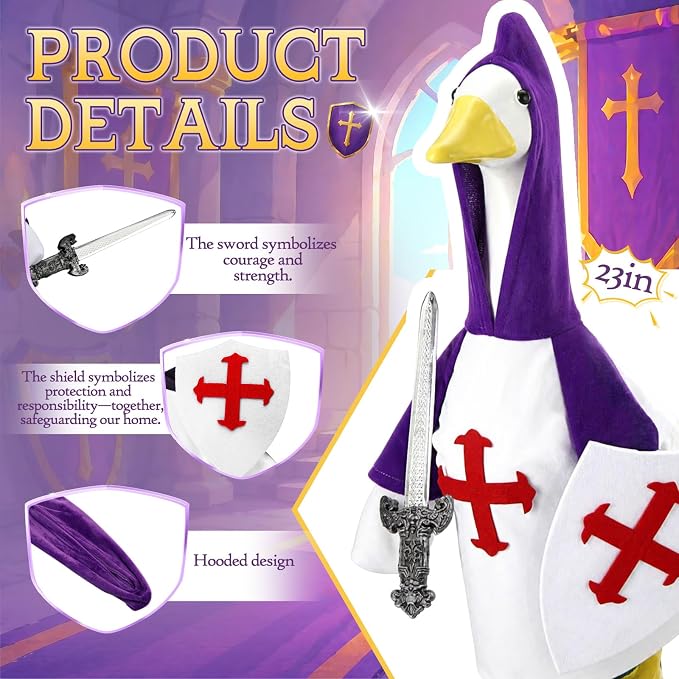 Knight Porch Goose Outfit, Goose Dress Clothes with Sword & Shield Costume for 23" Gooses Statue Decorations, Home Defender Decor for Outdoor Garden Patio Yard