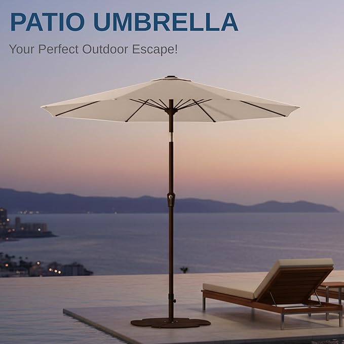 9ft Patio Umbrella with Push Button Tilt and Crank,Outdoor Market Table Umbrella UV Protection 8 Sturdy Ribs for Backyard,Garden,Pool,Deck(Beige)