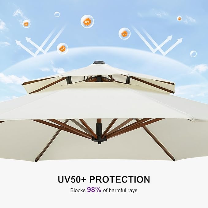 PURPLE LEAF 13ft Patio Umbrella Outdoor Round Umbrellas Large Cantilever Umbrella Windproof Offset Umbrellas Heavy Duty Sun Umbrella for Garden Deck Pool Patio, Cream