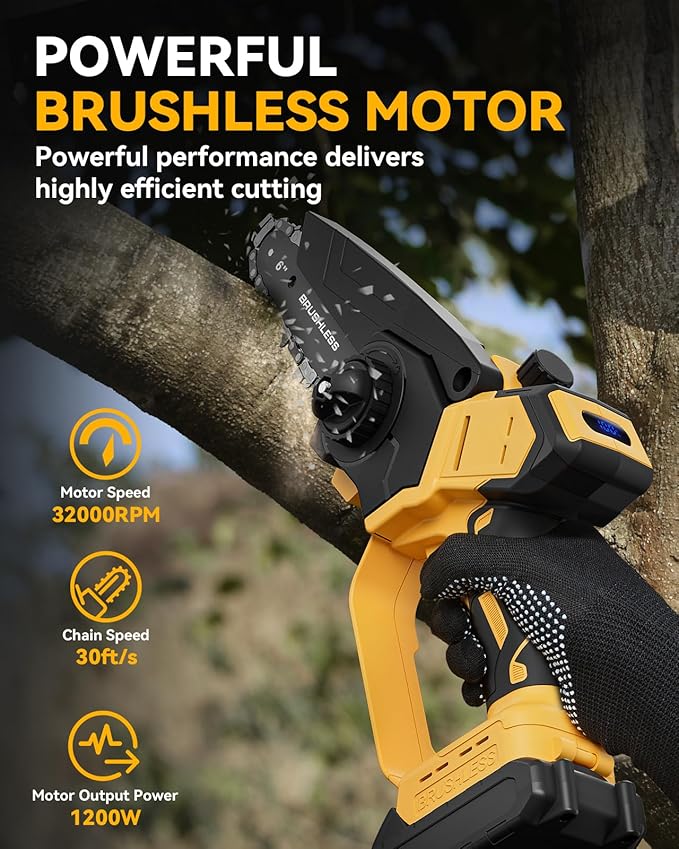 Mini Chainsaw Cordless for Dewalt Battery 20V MAX, 8-Inch and 6-Inch 2-IN-1 Chainsaw with Brushless Motor and Auto-Oiler, 1200W, for Tree Pruning Wood Cutting (Tool Only)