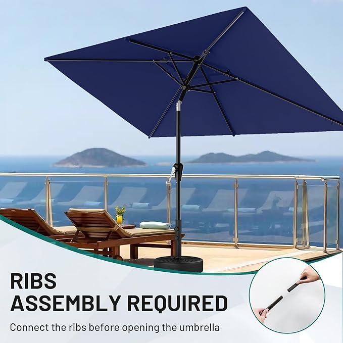 AreShark 6.5'x10' 2 Tiers Rectangular Patio Umbrella - Outdoor Umbrella Waterproof UV Protection, Market Table Umbrella w/Push Button Tilt for Pool, Lawn, Balcony(Navy)