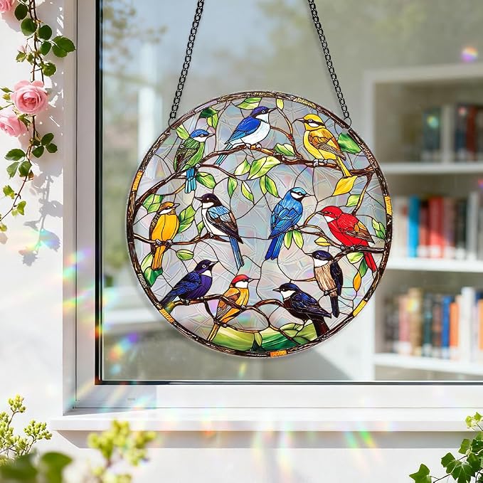 8 Inch Sun Catchers Indoor Window, Acrylic Rainbow Suncatcher Window Hanging Decoration for Living Room Bedroom Summer Home Balcony Ornaments Decoration (76 Bird)