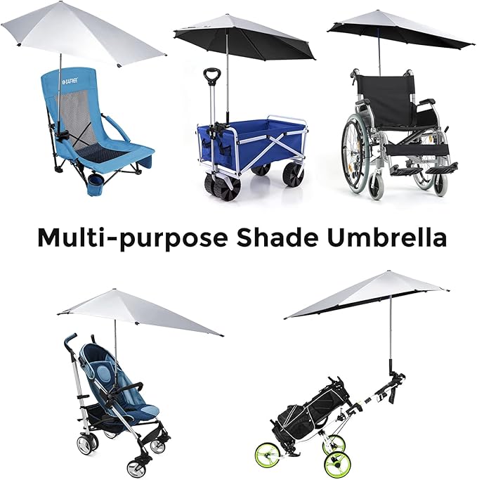 G4Free UPF 50+ Height Adjustable Chair Umbrella with Universal Clamp for Beach Chair, Golf Cart, Wheelchair, Stroller, Bleacher, Patio (Black)