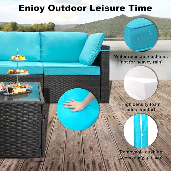 7 Pieces Outdoor Patio Furniture Sets,Rattan Conversation Sectional Set,Manual Weaving Wicker Patio Sofa with Tea Table
