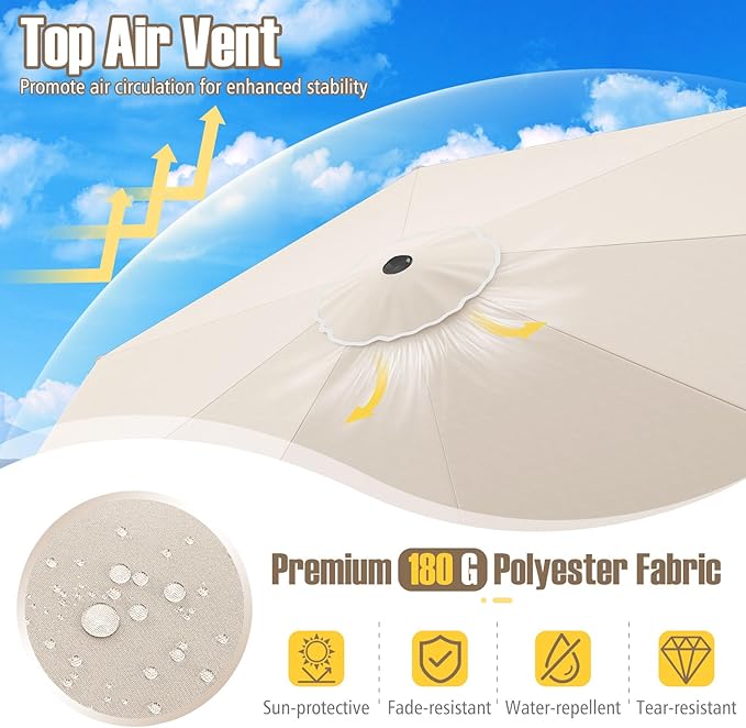 Tangkula 10 FT Patio Umbrella, 2-Tiers Scalloped Outdoor Table Market Umbrella with Tilt Adjustment, Crank, 8 Sturdy Ribs for Pool, Deck, Backyard (Beige)
