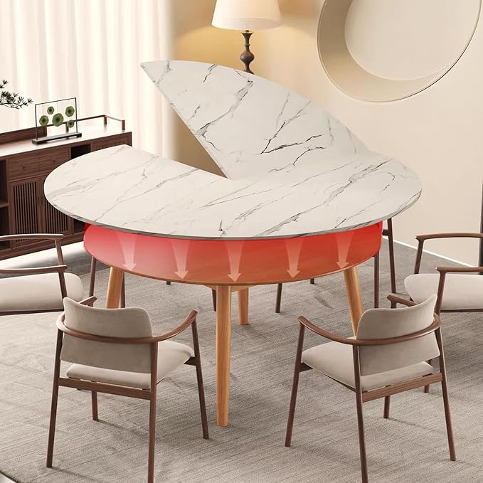 Large Round Foldable Table Top, 59 ” Diameter Portable Dining Table Extender Top, No Legs Wooden Round Table Tops Only, for Round Table and Square Table (Textured White, 47.2in)