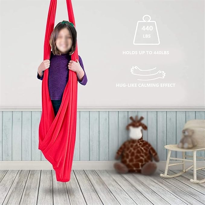 Kids Sensory Swing Hammock Indoor Therapy Swing with Special Needs, Breathable Cuddle Chair Ideal for Sensory Integration Childhood Precious Memory (Color : Red, Size : 100x280cm/39x110in)