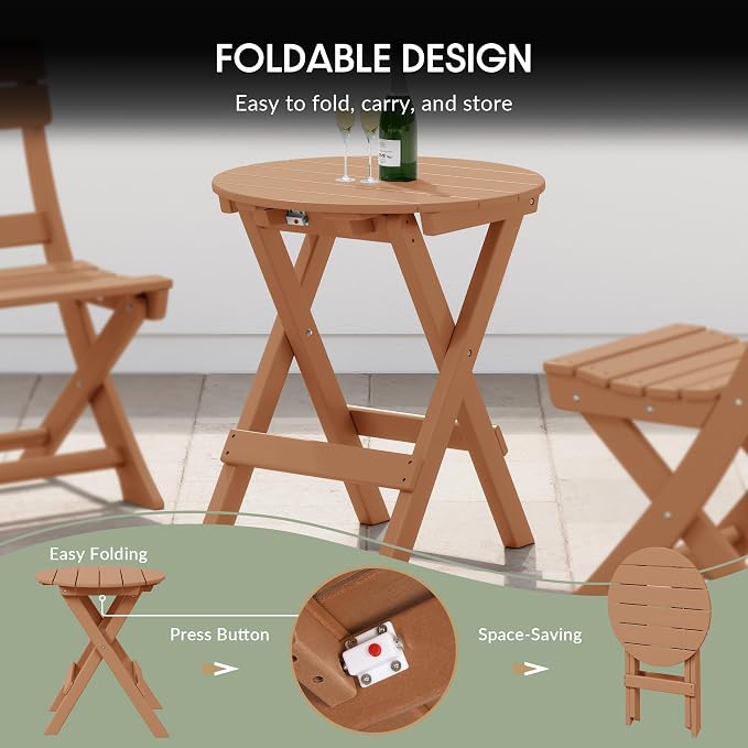 WestinTrends Malibu HDPE Outdoor 24.5 Inch Round Portable Folding Patio Dining Table, Teak
