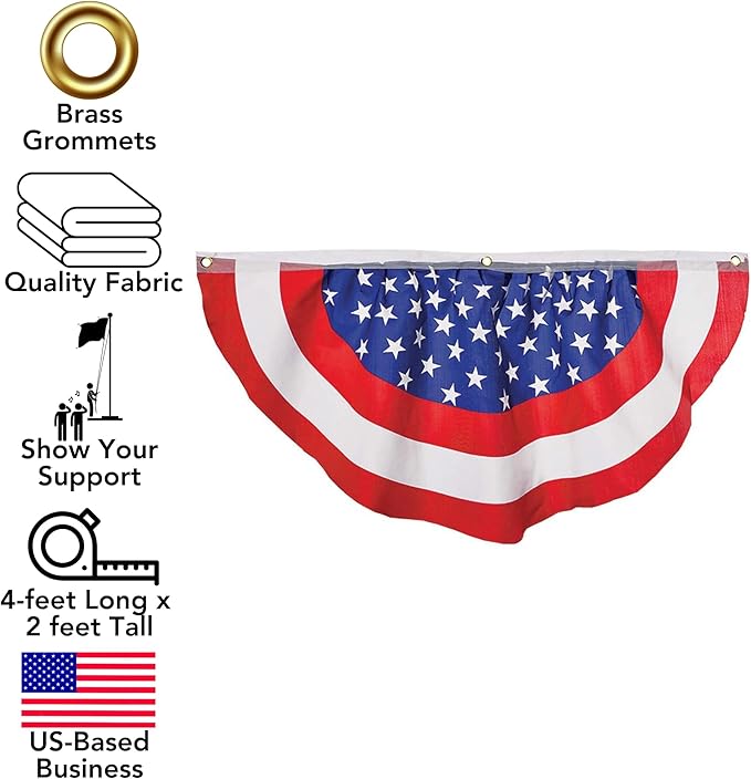 Iconikal July 4th American Flag Banner Bunting Half Fan Patriotic Porch Garland Decoration 4 x 2 Feet, 6-Pack