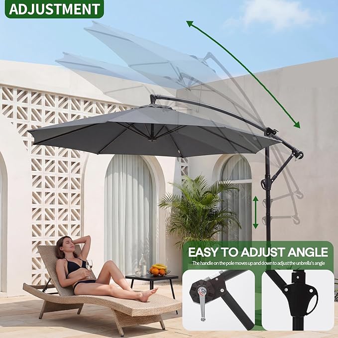 10FT Patio Umbrella, Offset Cantilever Outdoor Patio Table Umbrella, UV Protection, Fade Resistant Fabric, Easy Tilt Adjustment for Pool, Deck, Garden, Backyard
