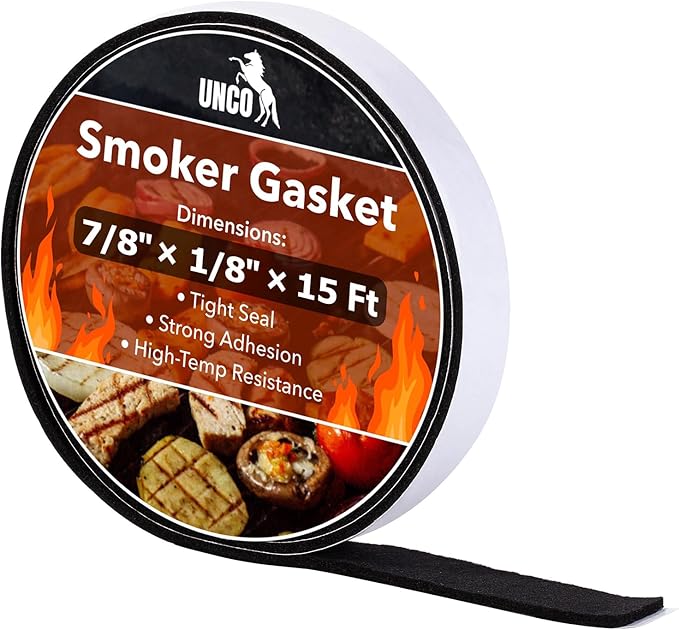 UNCO- Smoker Gasket, 15 FT, 7/8" x 1/8", Smoker Gasket Seal High Temp