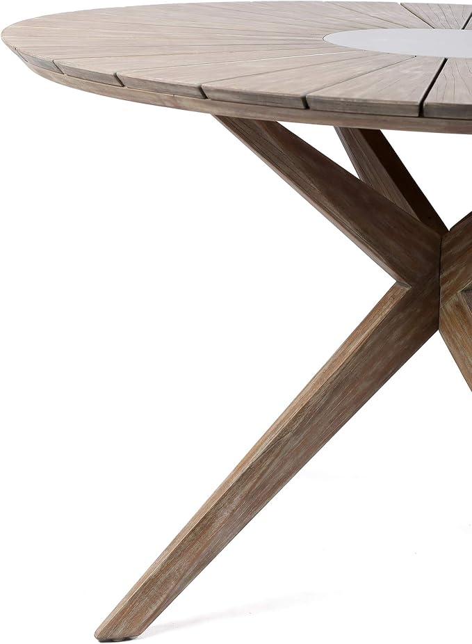 Armen Living LCOADIWDLT Oasis Outdoor Light Eucalyptus Wood and Concrete Round Dining Table, Teak/Gray