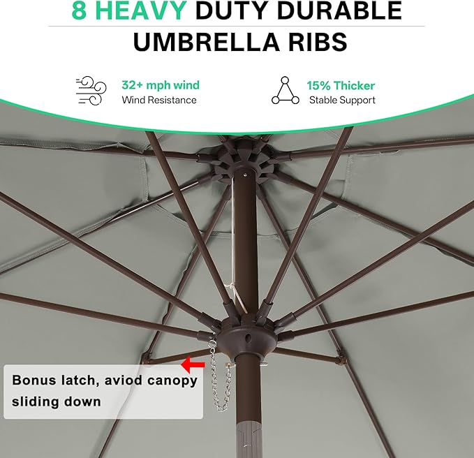 ABCCANOPY 9ft Scalloped Patio Umbrella, Outdoor Table Umbrella with Tilt and Crank, Fiberglass Ribs Deck Umbrella for Patio, Pool, Garden, Picnic (Light Gray)