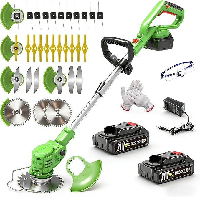 Electric Weed Wacker Cordless, Weed Eater Battery Powered with with Metal Blades,3 in 1 Stringless Grass Trimmer Lightweight Brush Cutter/Edger for Garden Lawn Yard Trimming