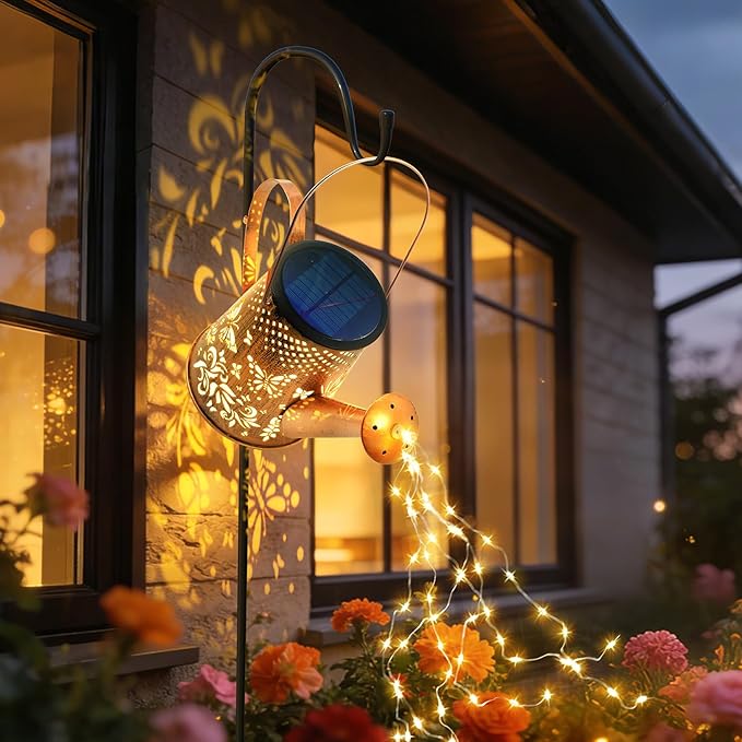 Solar Watering Can Lights:Outdoor Waterproof Metal Led String Lantern - Butterfly Fariy Hanging Decorations for Garden Pathway Patio - Birthday Gifts for Mom Grandma Women Over 40