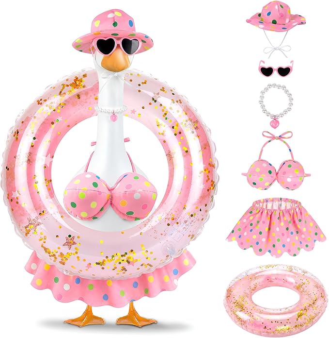 Hawaiian Porch Goose Outfits,23 Inch Bikini Porch Goose Summer Outfit | 23 in Porch Goose Outfit with Sunglasses & Swim Ring Hawaiian Porch Goose Clothes Costume for Outdoor Garden Lawn Yard Decor