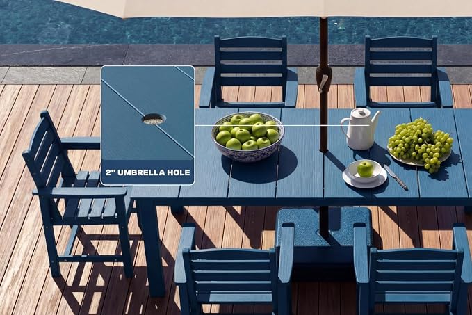 Perli™ 5-Piece Outdoor Dining Set, All-Weather HDPE Patio Furniture with 4 Armrest Chairs and Rectangular Table, UV-Resistant 4-Person Set for Deck, Backyard, Blue