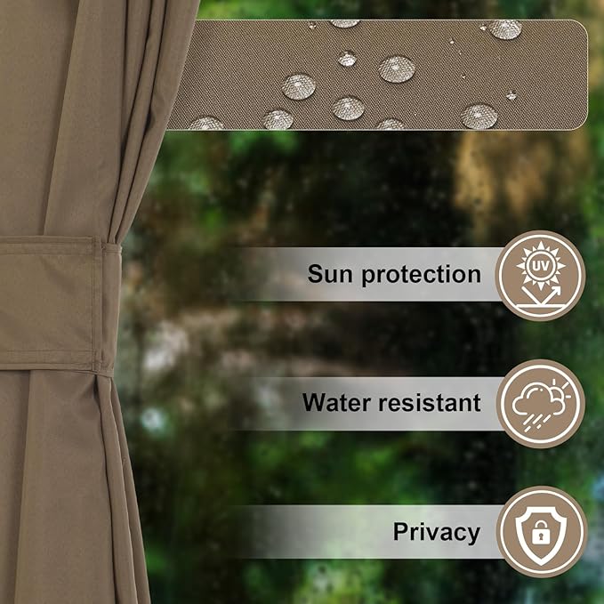 COWVIE 4-Panel 10' x 12' Gazebo Replacement Curtains, Patio Privacy Sidewalls with Double Zipper, Replacement for Outdoor Gazebo Canopy (Curtain Only)