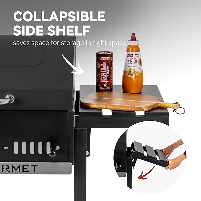 Royal Gourmet 24-Inch Movable Charcoal BBQ Grill with Foldable Side Shelves, Temperature-Controlled, 461 Sq., Ideal for Backyard Party, Outdoor Picnic, Patio Cooking, Garden Grilling, Black