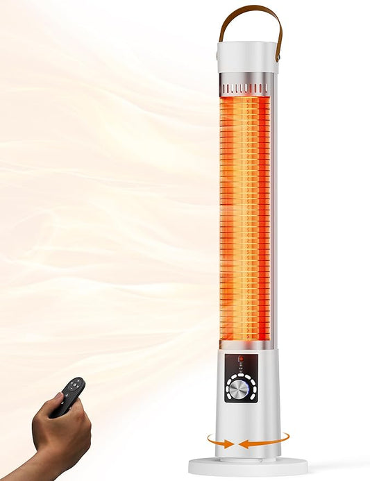 Patio Heater for Outdoor Use, Infrared Electric Outdoor Heater, 1500W Instant Heating, 60-Degree Oscillation, 9 Heat Levels, 9H Timer, Remote, for Garage, Backyard, Large Room, Indoor, 32.2", Pearl