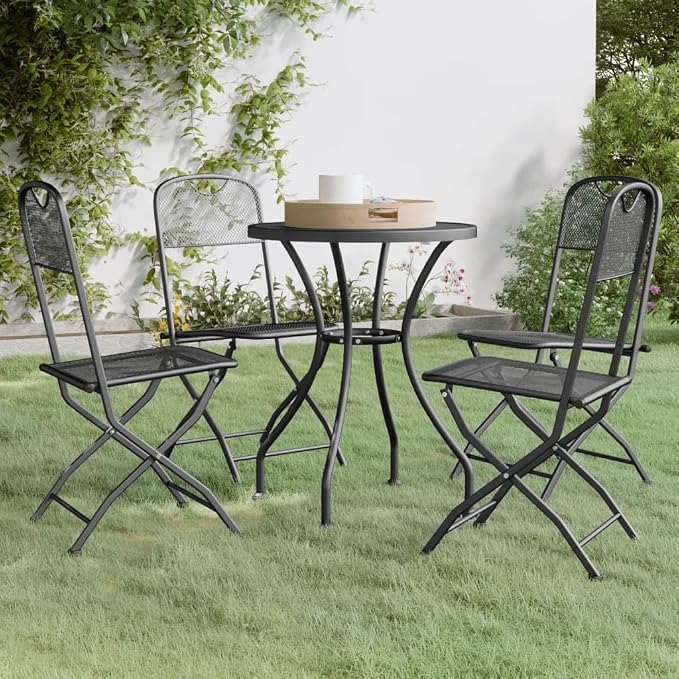 5 Piece Patio Dining Set with Expanded Metal Mesh Folding Chairs, Anthracite E-Coating Finish for Outdoor Use