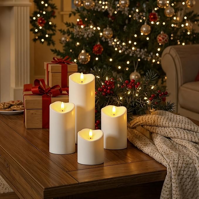 Raycare 6"x3" Outdoor Waterproof Flameless Candles with Remote and Timer, Battery Operated LED Electric Fake Pillar Candle for Christmas Home Wedding Decor, Ivory White, Set of 2