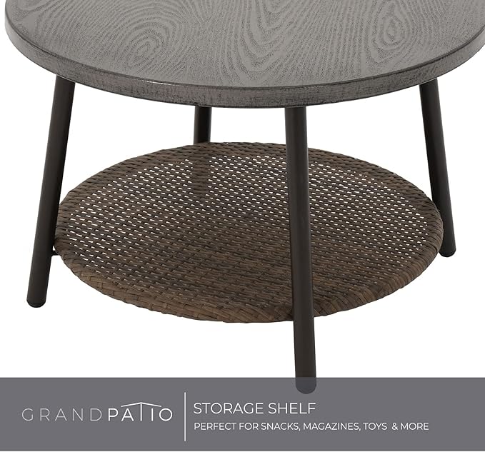 Grand patio 5-Piece Patio Conversation Sets with Cushion, Outdoor Bistro Set with Wicker Chairs & Round Table for Balcony, Patio, Deck, Tan