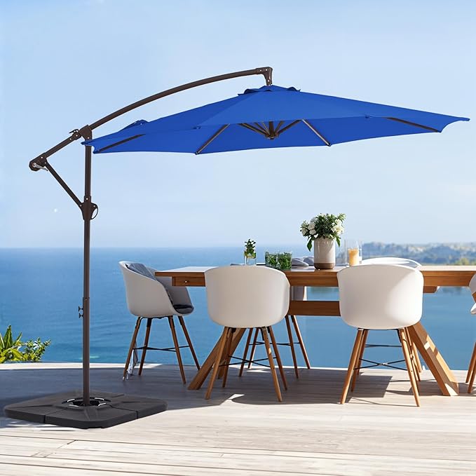 10FT Patio Umbrella, Outdoor Offset Cantilever Umbrella with Sturdy 8 Ribs and Reinforced Base, Easy Tilt Adjustment for Backyard Pool Garden,Dark Blue
