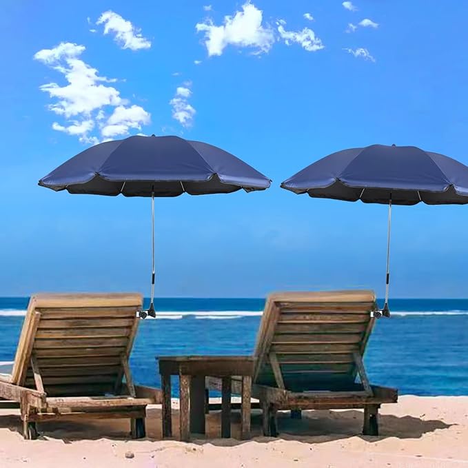 Beach Chair Umbrella with Universal Clamp,360° Adjustable Sunshade Umbrella,Clip on Parasols for Patio,Wheelchairs,Golf Carts